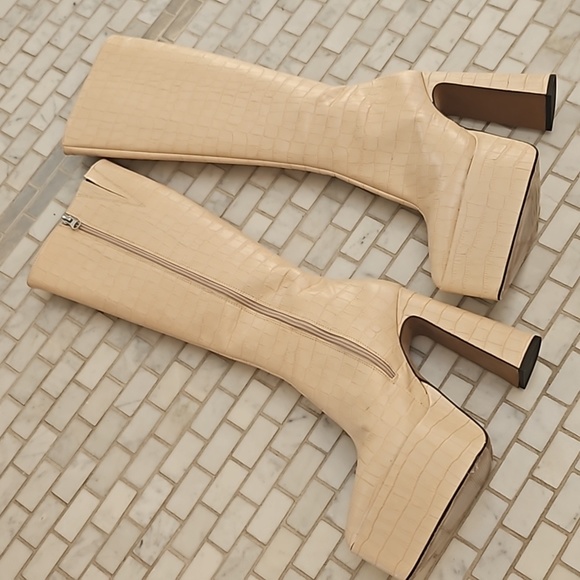 Brand new never worn Cream croc platform real leather knee high boot - Picture 4 of 8